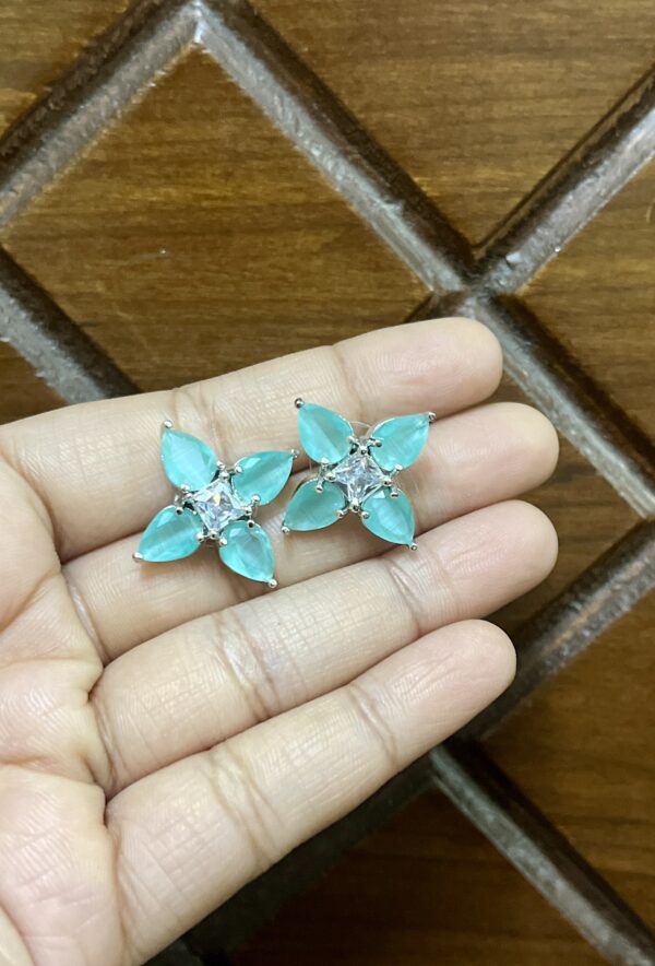 Elegant Aqua Flower Stud Earrings